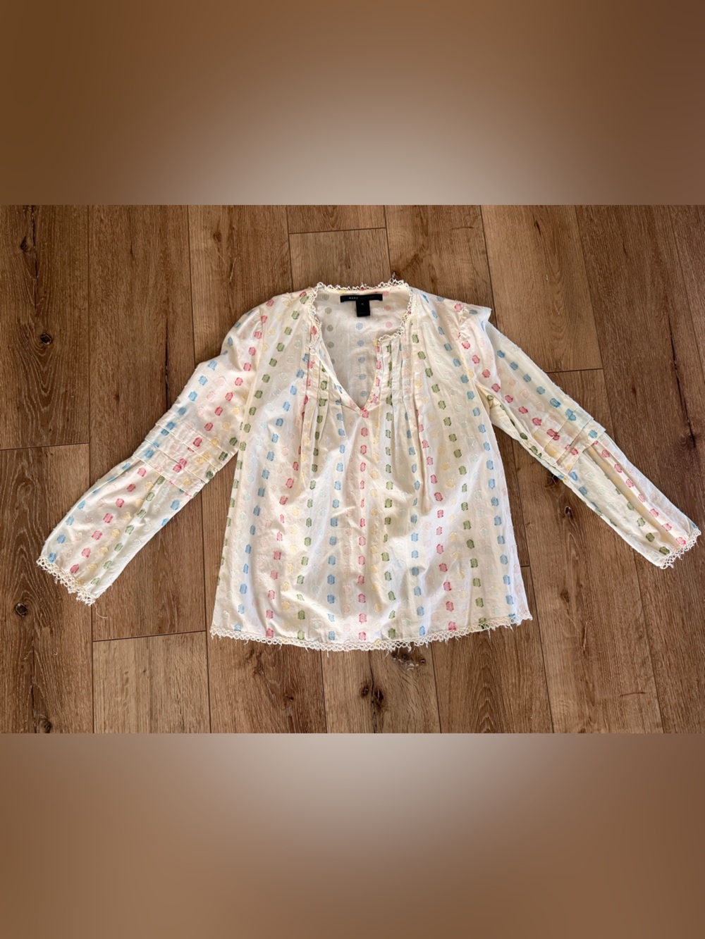 Marc Jacobs White Multicolor Dot Peasant Top